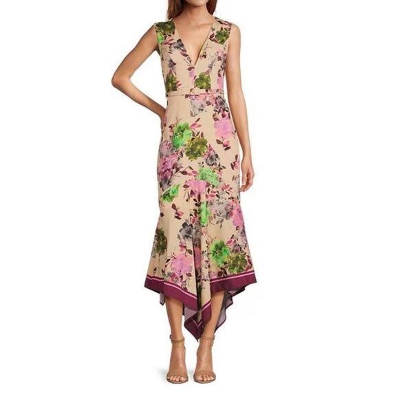 Belle by Badgley Mischka Saylor Floral Handkerchief Dress w/ Belt 4 NWT - Picture 1 of 9